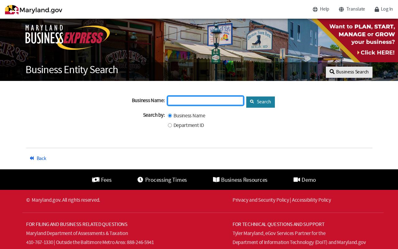 Ilchester people search fields in Maryland Business Express