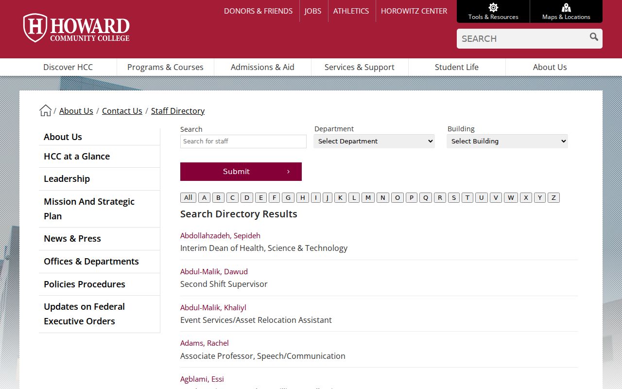 Ilchester people directories Howard Community College filters