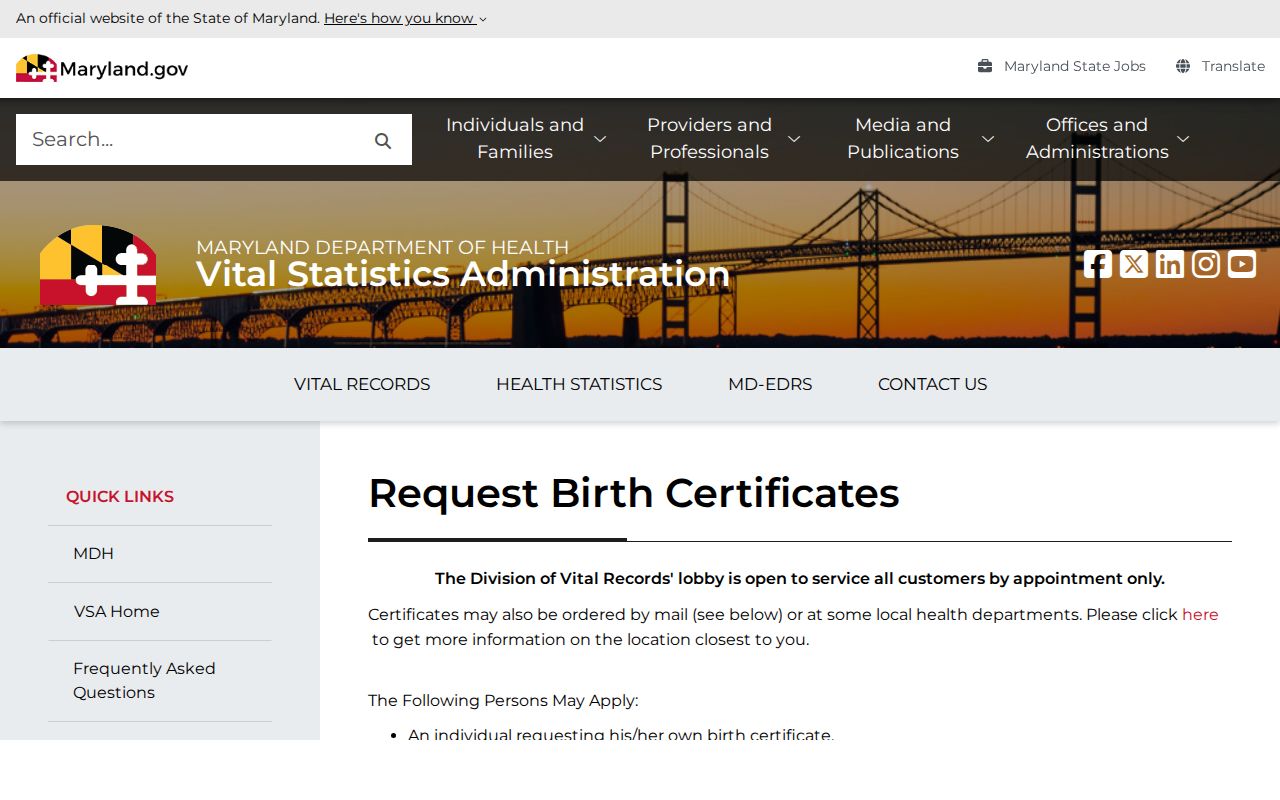 Ilchester public records birth certificate application route in Maryland