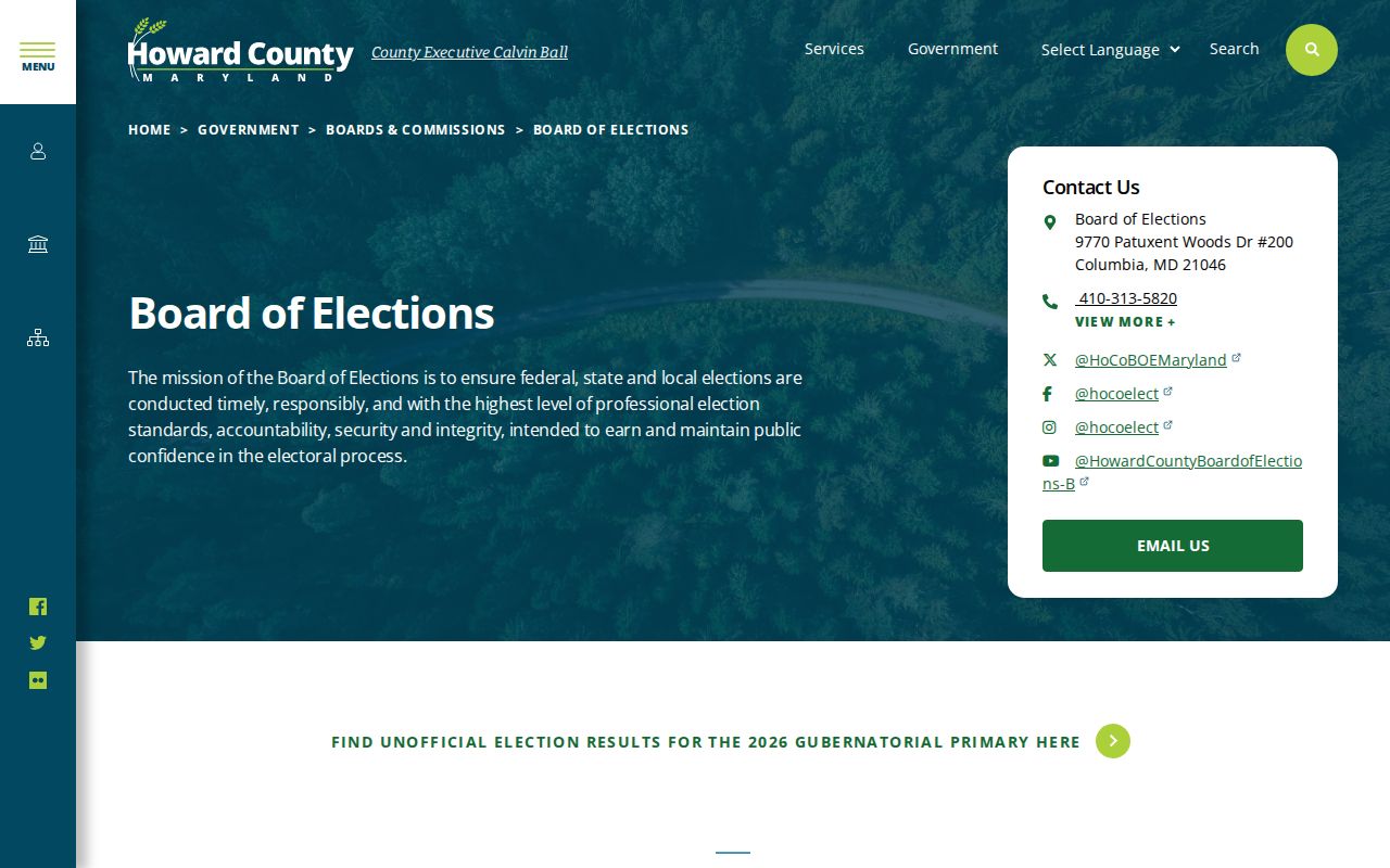 Ilchester voter registration records at the Howard County elections office