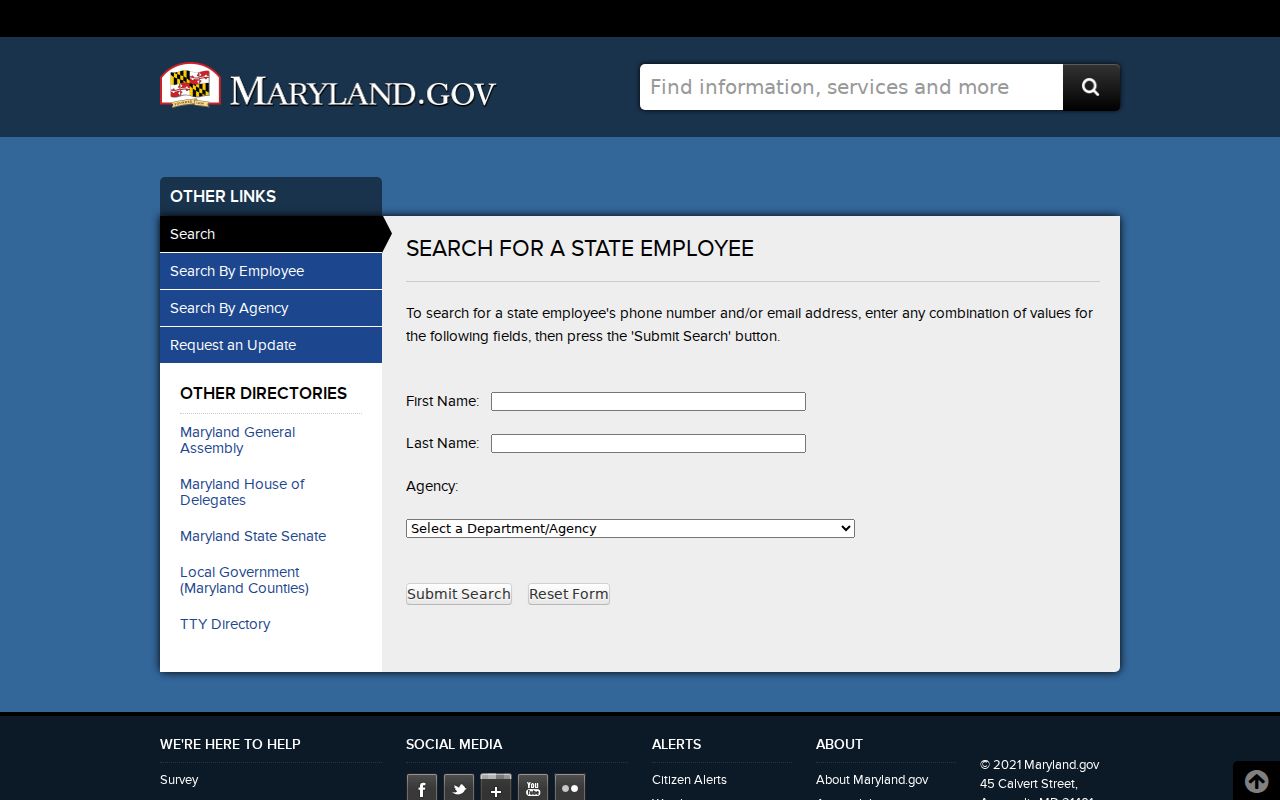Ilchester voter registration records source in the Maryland state employee directory
